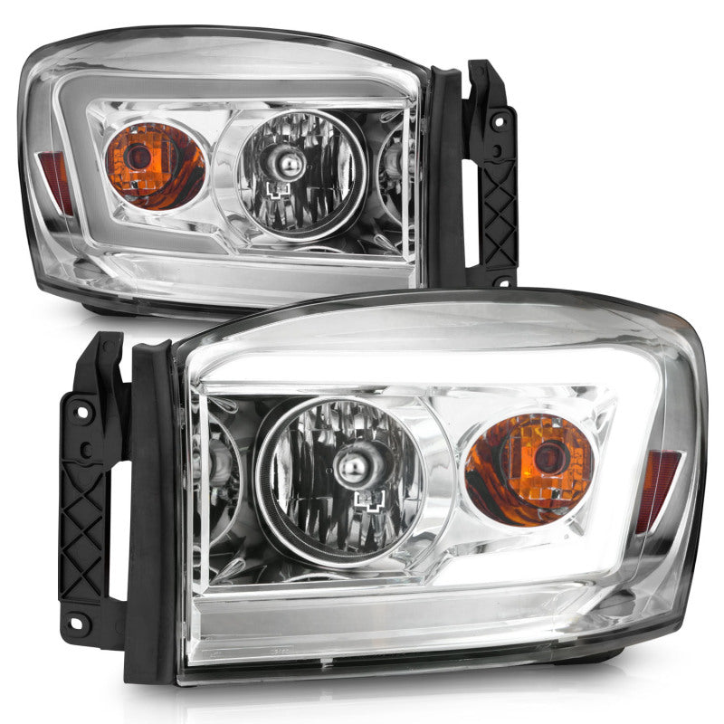 Anzo 06-09 Dodge RAM 1500/2500/3500 Headlights Chrome Housing/Clear Lens (w/ Light Bars) - Mammoth Racing -