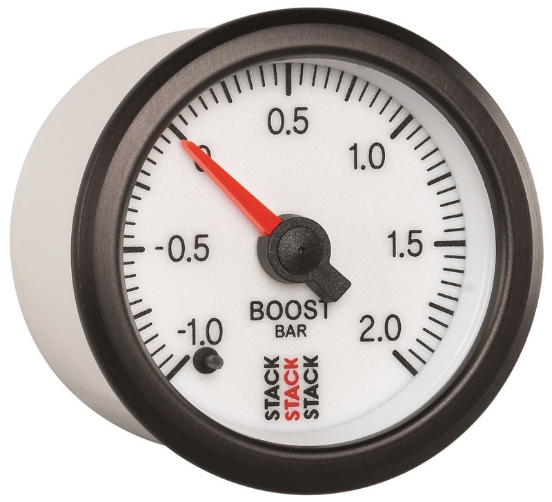 Autometer Stack 52mm -1 to +2 Bar (Incl T-Fitting) Pro Stepper Motor Boost Pressure Gauge - White - My Store