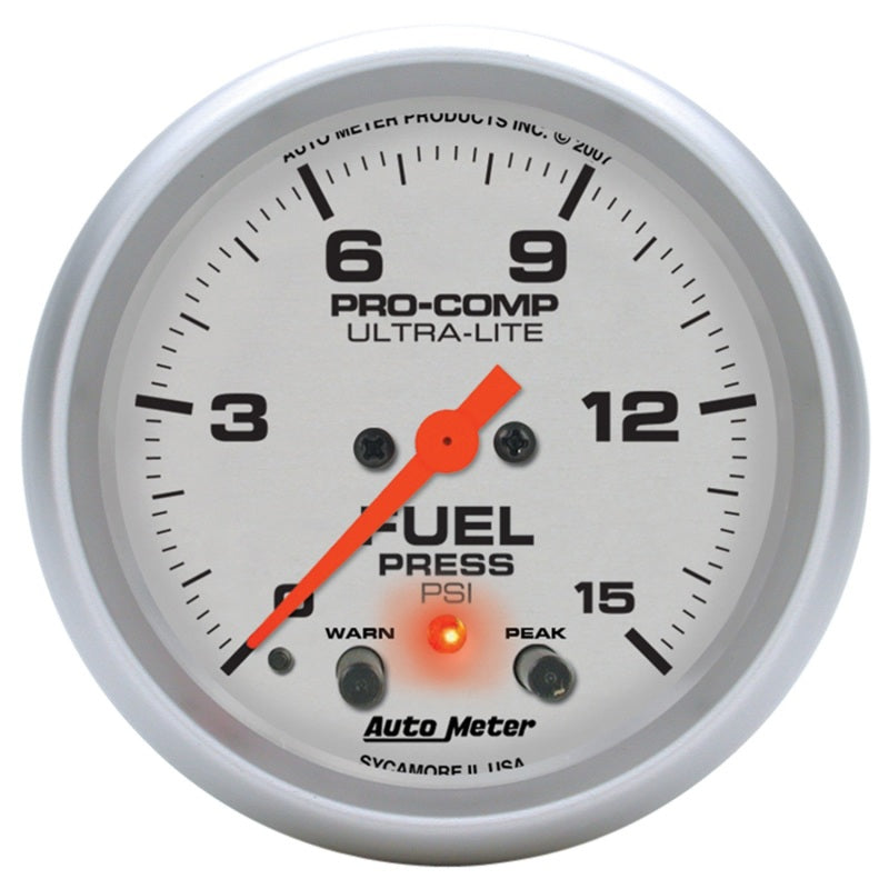 Autometer Ultra-Lite 66.7mm Full Sweep Elec 0-15 PSI Fuel Pressure w/ Peak Memory & Warning Gauge - My Store