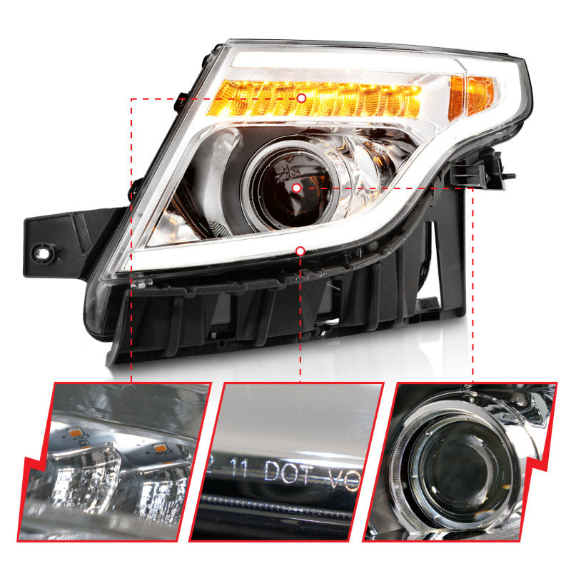 ANZO 11-15 Ford Explorer Projector Headlights w/ Light Bar Chrome Housing w/ Amber light - Mammoth Racing -