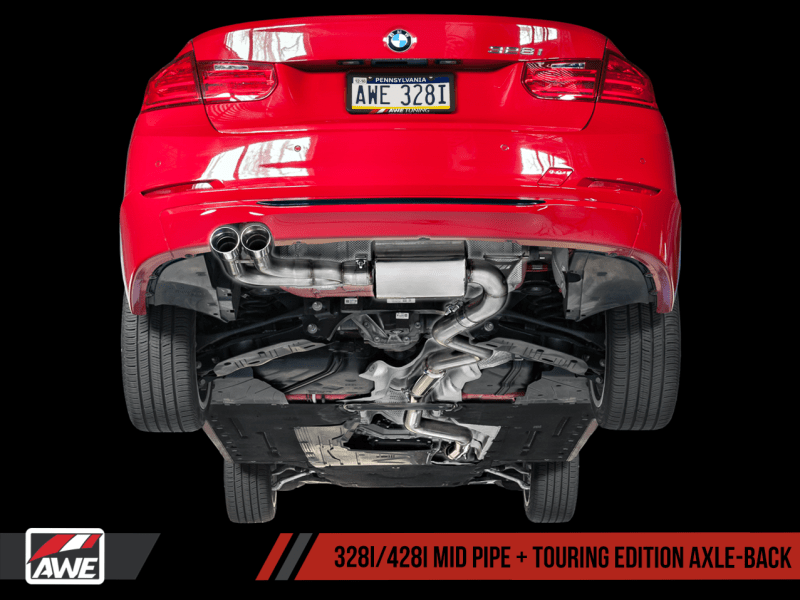 AWE Tuning BMW F3X 28i / 30i Touring Edition Axle-Back Exhaust Single Side - 80mm Black Tips - My Store