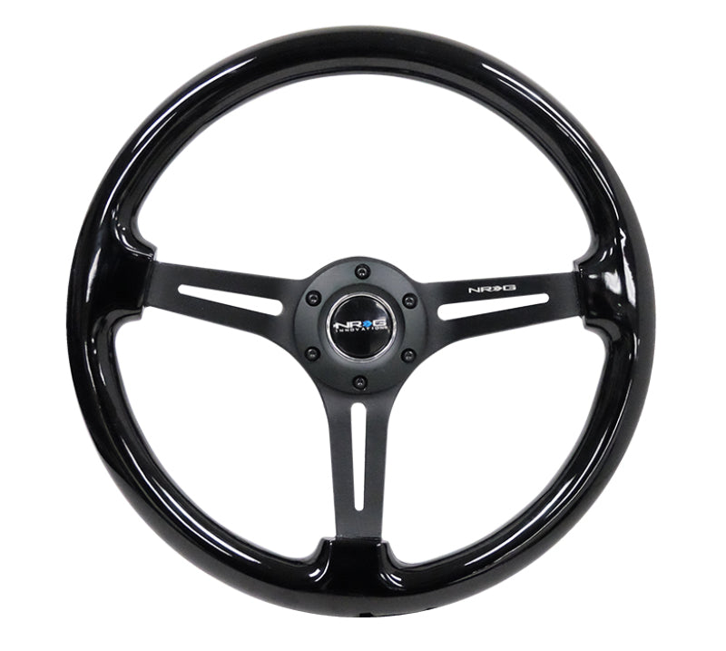 NRG Reinforced Steering Wheel (350mm / 3in. Deep) Blk Wood w/Blk Matte Spoke/Black Center Mark - My Store