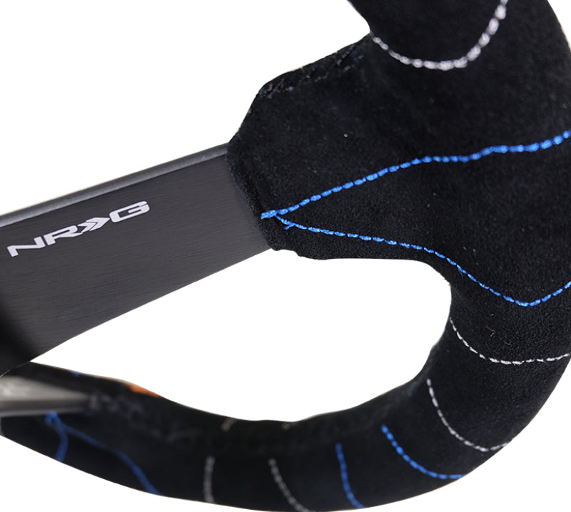 NRG Reinforced Steering Wheel (350mm / 3in. Deep) Blk Suede w/Color Stitch (Kyle Mohan Edition) - My Store