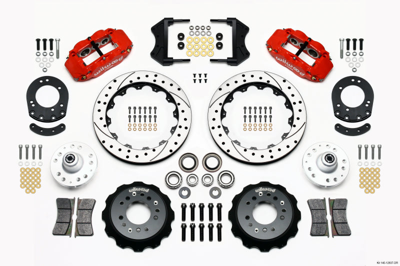 Wilwood Narrow Superlite 6R Front Hub Kit 12.88in Drill Red 1965-1969 Mustang Drum Spindle - Mammoth Racing -