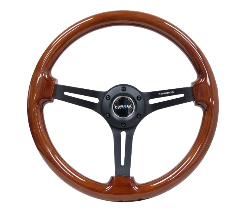 NRG Reinforced Steering Wheel (350mm / 3in. Deep) Brown Wood w/Blk Matte Spoke/Black Center Mark - My Store