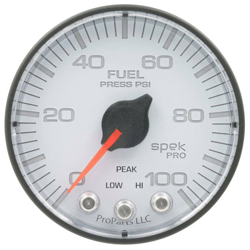 Autometer Spek-Pro Gauge Fuel Press 2 1/16in 100psi Stepper Motor W/Peak & Warn Wht/Blk - My Store