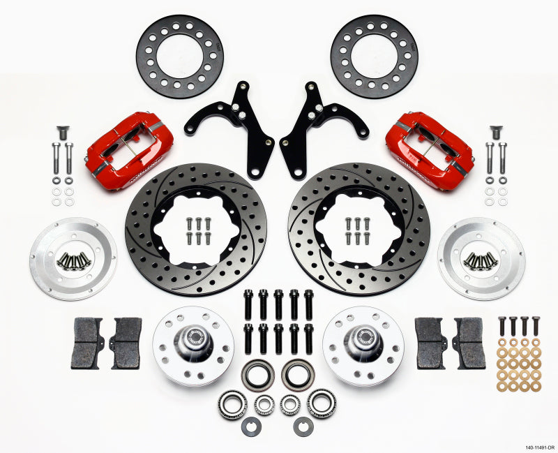 Wilwood Forged Dynalite Front Kit 11.00in Drill-Red 55-57 Chevy - Mammoth Racing -