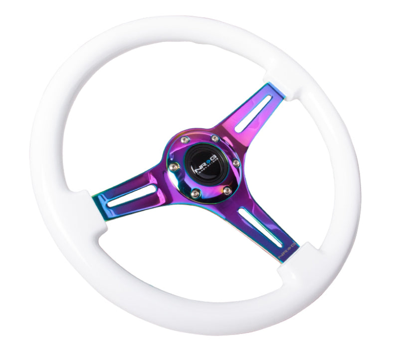 NRG Classic Wood Grain Steering Wheel (350mm) White Paint Grip w/Neochrome 3-Spoke Center - My Store