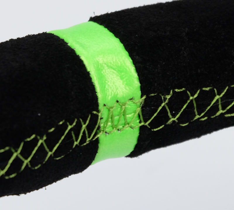 NRG Reinforced Steering Wheel 350mm/3in. Deep Blk Suede/ Neon Green Stitch w/5mm Matte Black Spoke - My Store