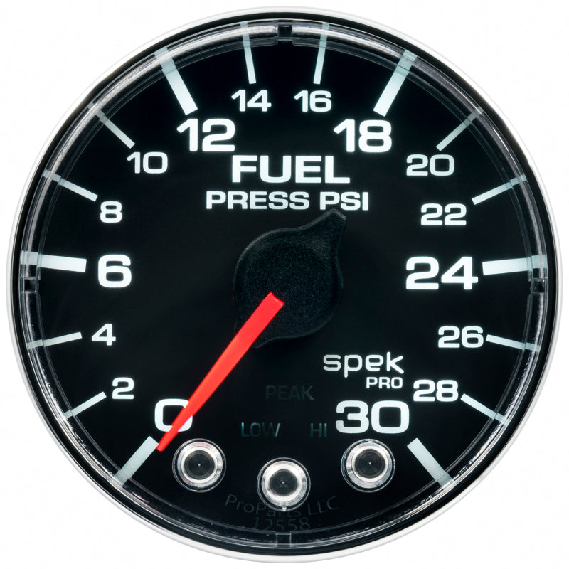 Autometer Spek-Pro Gauge Fuel Press 2 1/16in 30psi Stepper Motor W/Peak & Warn Blk/Chrm - My Store