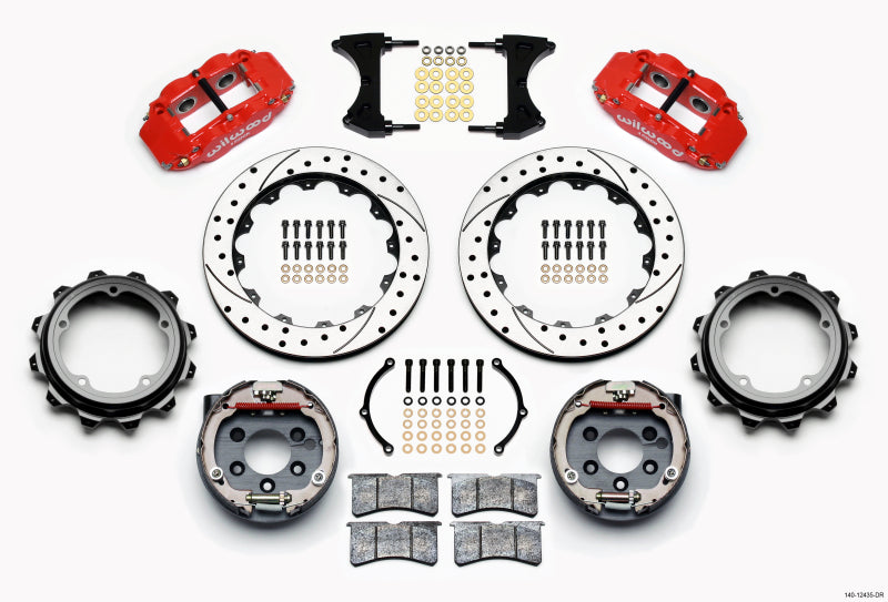 Wilwood Narrow Superlite 4R Rear P-Brk Kit 12.88in Drill Red Strange Eng Floater 3.49in Offset - Mammoth Racing -