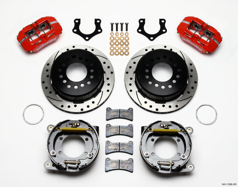 Wilwood Dynapro Low-Profile 11.00in P-Brake Kit Drill-Red Mopar/Dana 2.50in Off w/Snap Ring Brng - Mammoth Racing -