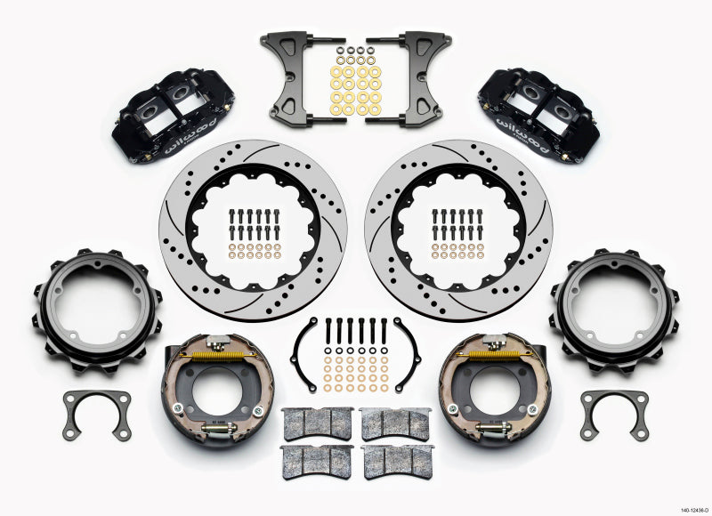 Wilwood Narrow Superlite 4R Rear P-Brk Kit 14.00in Drilled Strange Eng Floater 3.49in Offset - Mammoth Racing -