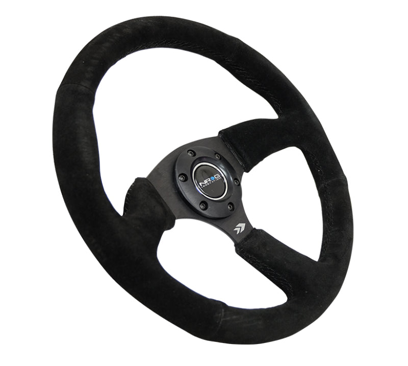 NRG Reinforced Steering Wheel (350mm / 2.5in. Deep) Blk Suede Comfort Grip w/5mm Matte Blk Spokes - My Store