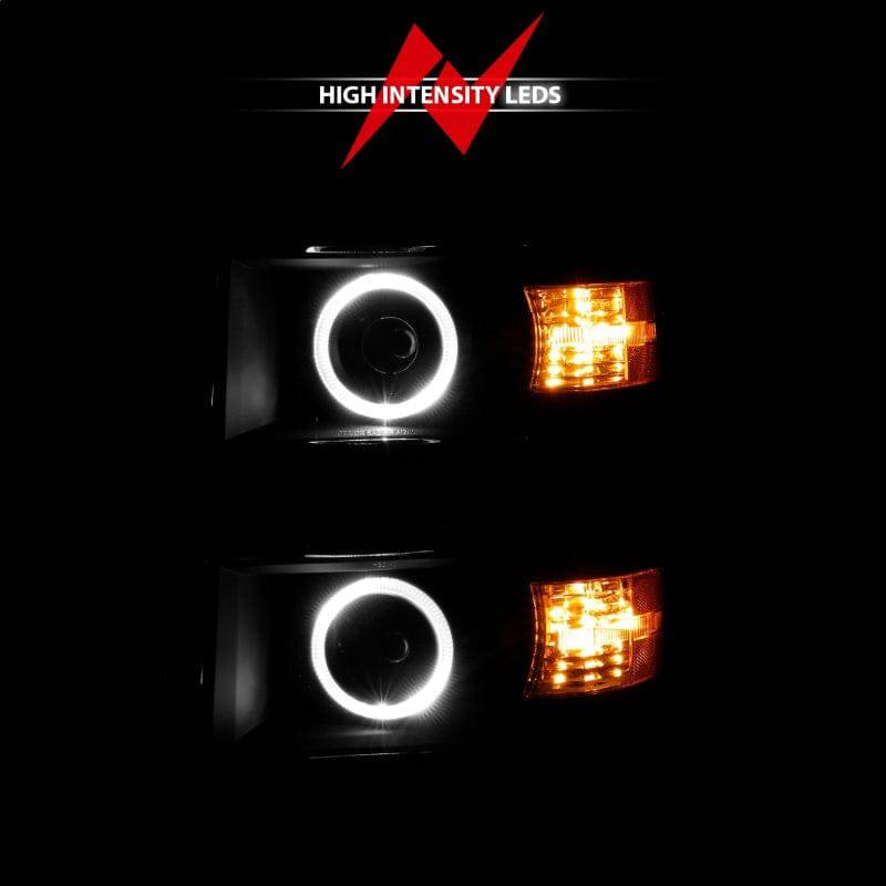 ANZO 14-15 Chevrolet Silverado 1500 Projector Headlights w/ Halo Black Housing w/ Black Trim - Mammoth Racing -