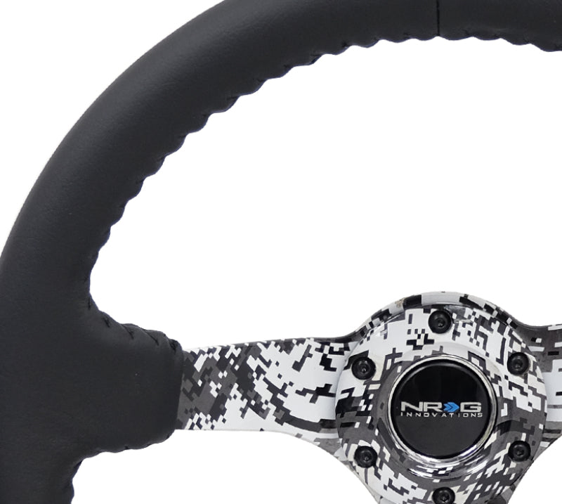 NRG Reinforced Steering Wheel (350mm / 3in. Deep) Blk Leather w/Hydrodipped Digi-Camo Spokes - My Store