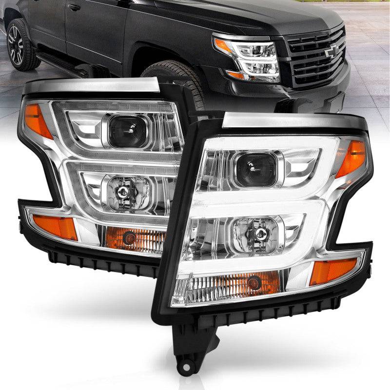 ANZO 2015-2020 Chevy Tahoe Projector Headlights Plank Style Chrome w/DRL - Mammoth Racing -