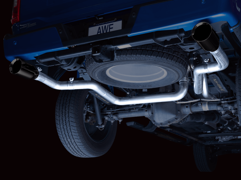 AWE 0FG 21+ Ford F150 Dual Split Rear Cat-Back Exhaust- 5in Diamond Black Tips - My Store