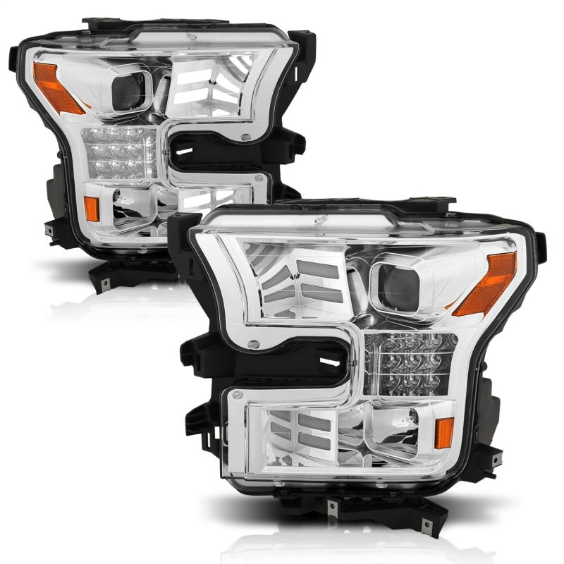 ANZO 15-17 Ford F-150 Proj Headlights w/ Plank Style Design Chrome w/ Amber Sequential Turn Signal - Mammoth Racing -