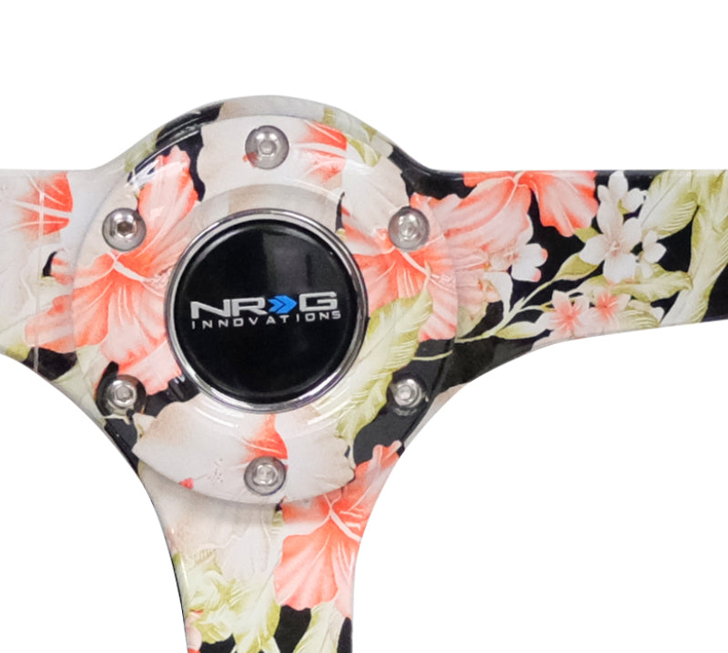 NRG Reinforced Steering Wheel (350mm / 3in. Deep) Blk Suede Floral Dipped w/ Blk Baseball Stitch - My Store