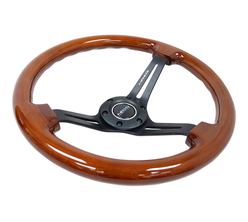NRG Reinforced Steering Wheel (350mm / 3in. Deep) Brown Wood w/Blk Matte Spoke/Black Center Mark - My Store