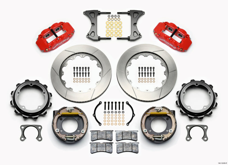 Wilwood Narrow Superlite 4R Rear P-Brk Kit 14.00in Red Strange Eng Floater 3.49in Offset - Mammoth Racing -