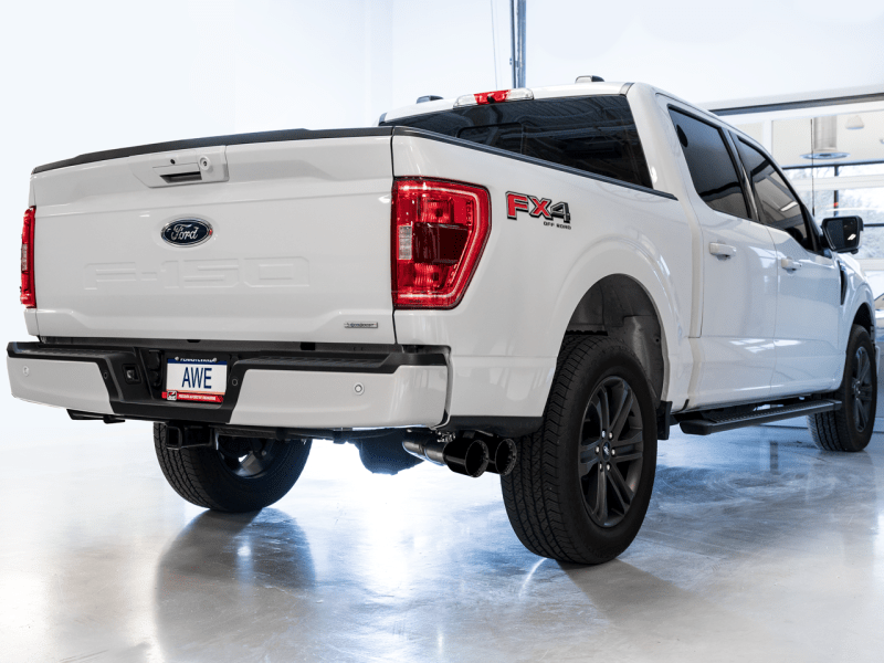 AWE 0FG 21+ Ford F150 Dual Side Exit Cat-Back Exhaust - 4.5in Diamond Black Tips - My Store