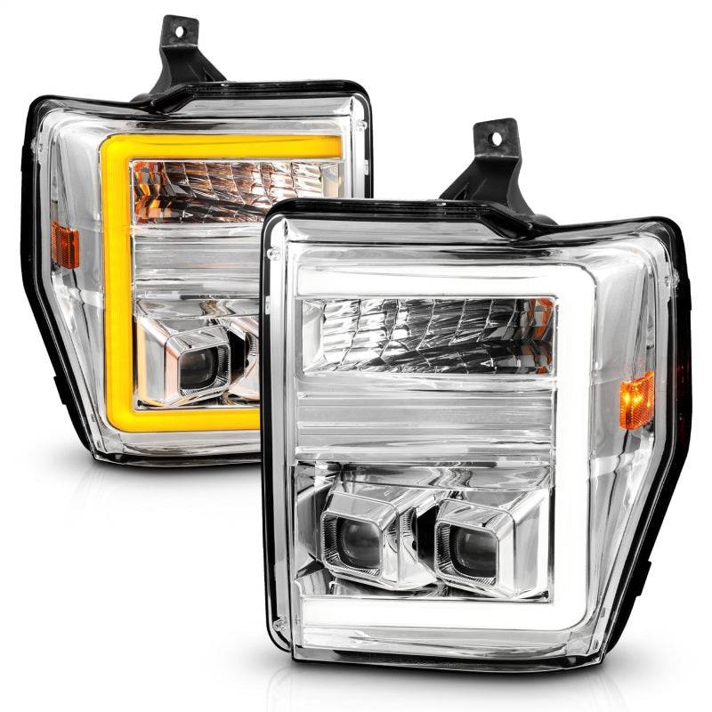 ANZO 08-10 Ford F-250 - F-550 Super Duty Projector Headlights w/ Light Bar Switchback Chrome Housing - Mammoth Racing -