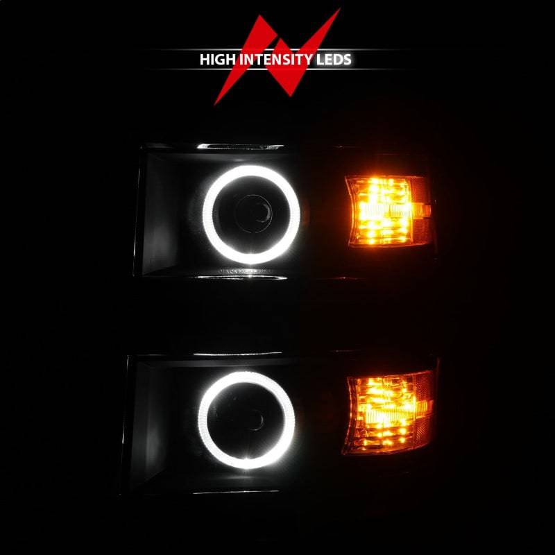 ANZO 14-15 Chevrolet Silverado 1500 Projector Headlights w/ Halo Black Housing w/ Chrome Trim - Mammoth Racing -