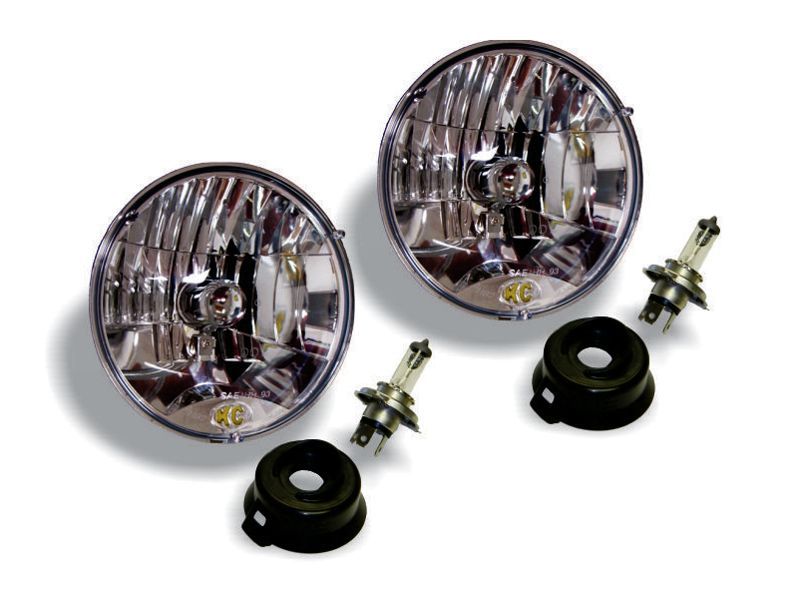 KC HiLiTES Universal/97-06 Jeep TJ 7in. Halogen H4 DOT Headlight 55/60w Lexan (Pair Pack System) - Mammoth Racing -