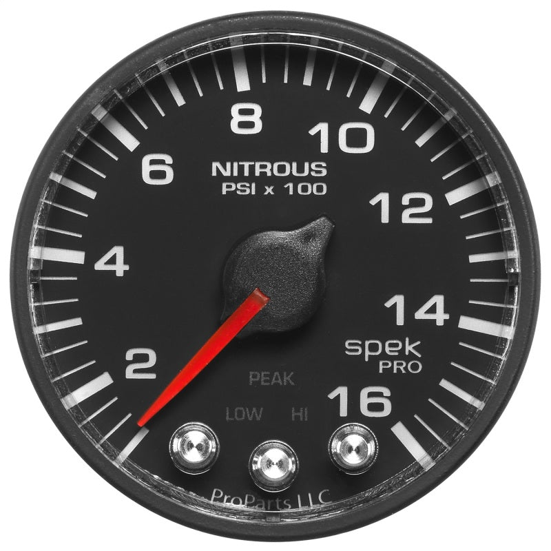 Autometer Spek-Pro Gauge Nitrous Press 2 1/16in 1600psi Stepper Motor W/Peak & Warn Blk/Blk - My Store