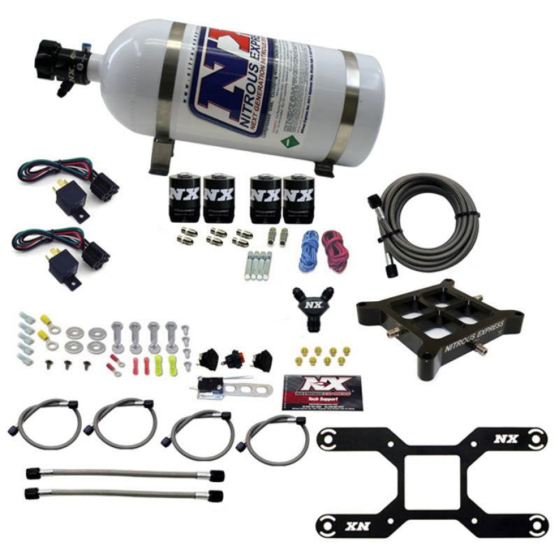 Nitrous Express 4150 Dual Stage Billet Crossbar Nitrous Kit (50-300 & 100-500HP) w/10lb Bottle - My Store