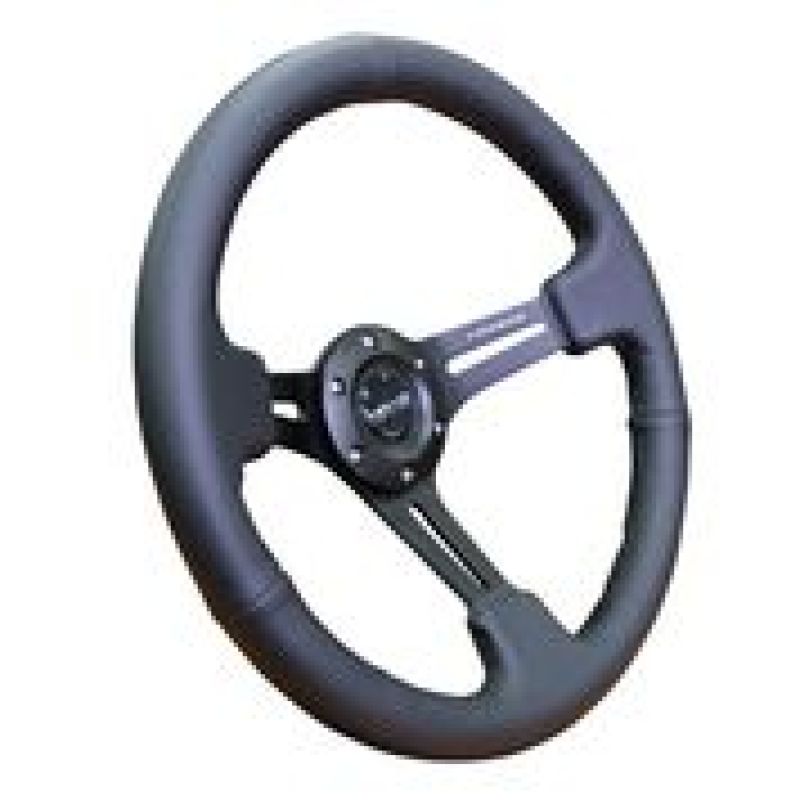 NRG Reinforced Steering Wheel (350mm / 3in. Deep) Black Leather w/ Black Stitching - My Store