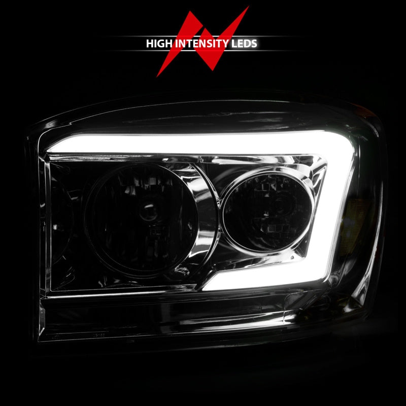 Anzo 06-09 Dodge RAM 1500/2500/3500 Headlights Chrome Housing/Clear Lens (w/ Light Bars) - Mammoth Racing -