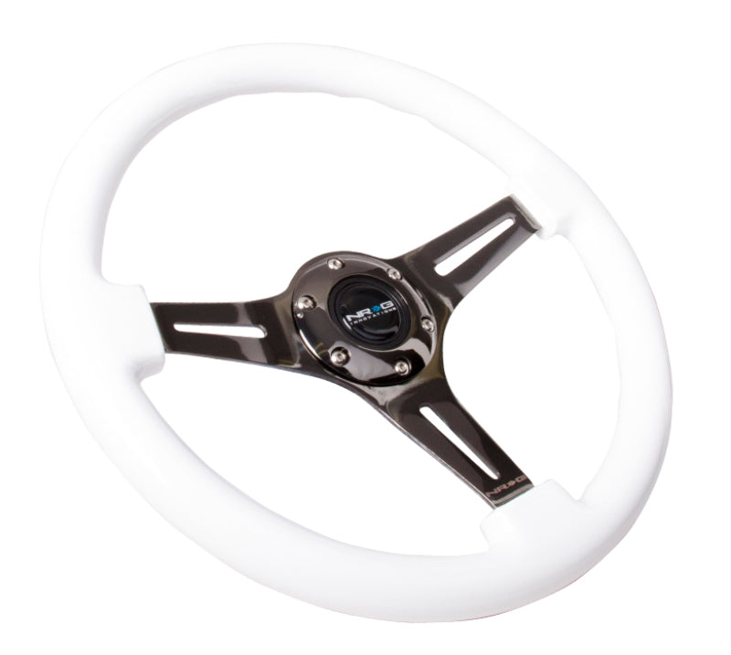 NRG Classic Wood Grain Steering Wheel (350mm) White Paint Grip w/Black 3-Spoke Center - My Store