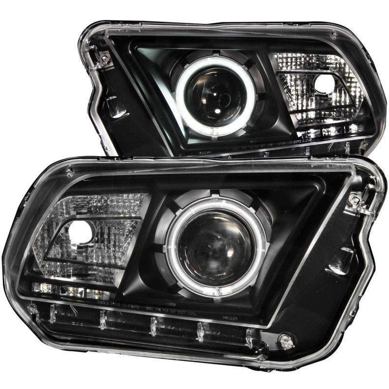 ANZO 2010-2014 Ford Mustang Projector Headlights w/ Halo Black (CCFL) - Mammoth Racing -
