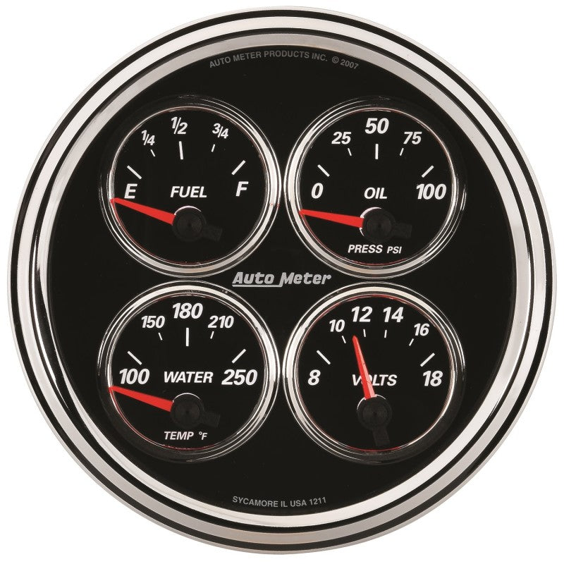 Autometer Designer Black II 100psi/100-250 Deg F/8-18 Volt Oil Press/Water Temp/Volt/Fuel Quad Gauge - My Store