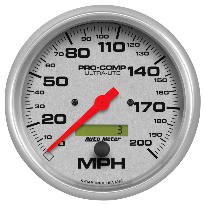 Autometer Speedometer 5in - 200 MPH Electric Program w/ LCD Odometer Ultra- Lite - My Store