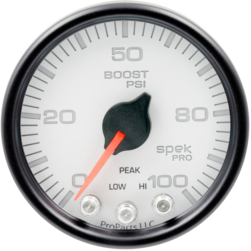 Autometer Spek-Pro Gauge Boost 2 1/16in 100psi Stepper Motor W/Peak & Warn Wht/Blk - My Store