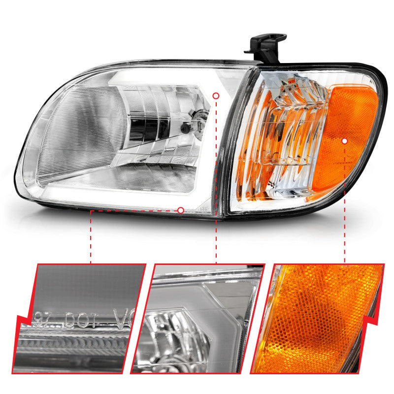ANZO 00-04 Toyota Tundra (Reg/Acc Cab Only) Crystal Headlights w/Lgt Bar Chrome w/Corner Lights 2pc - Mammoth Racing -