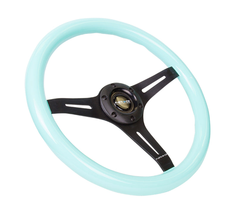 NRG Classic Wood Grain Steering Wheel (350mm) Minty Fresh Color Grip w/Black 3-Spoke Center - My Store