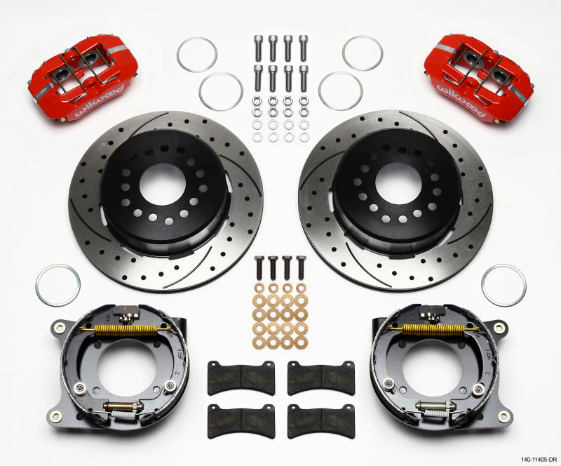 Wilwood Dynapro Low-Profile 11.00in P-Brake Kit Drill-Red 55-57 Chevy 2.34in Offset - Mammoth Racing -
