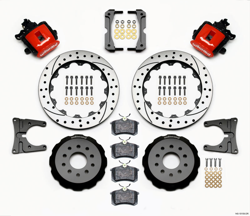 Wilwood Combination Parking Brake Rear Kit 12.88in Drilled Red 2005-2014 Mustang - Mammoth Racing -