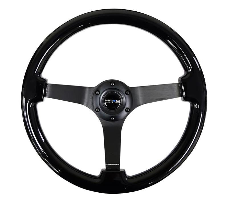 NRG Reinforced Steering Wheel Classic Wood Grain (350mm / 3in. Deep) Matte Black Solid 3-Spoke - My Store