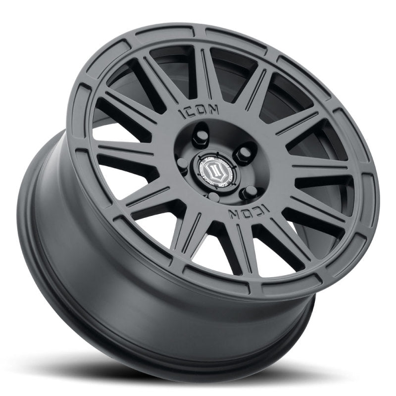 Icon Ricochet 17x8 5x4.5 38mm Offset 6in BS Satin Black Wheel - Mammoth Racing -