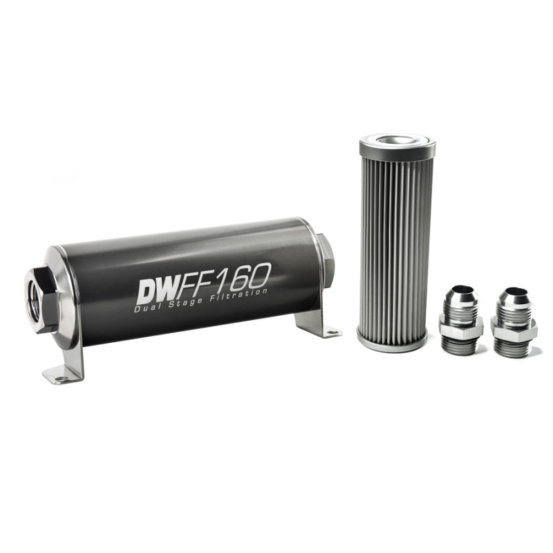 DeatschWerks Stainless Steel 10AN 10 Micron Universal Inline Fuel Filter Housing Kit (160mm) - Mammoth Racing -