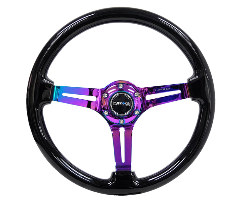 NRG Reinforced Steering Wheel (350mm / 3in. Deep) Blk Wood w/Blk Matte Spoke/Neochrome Center Mark - My Store