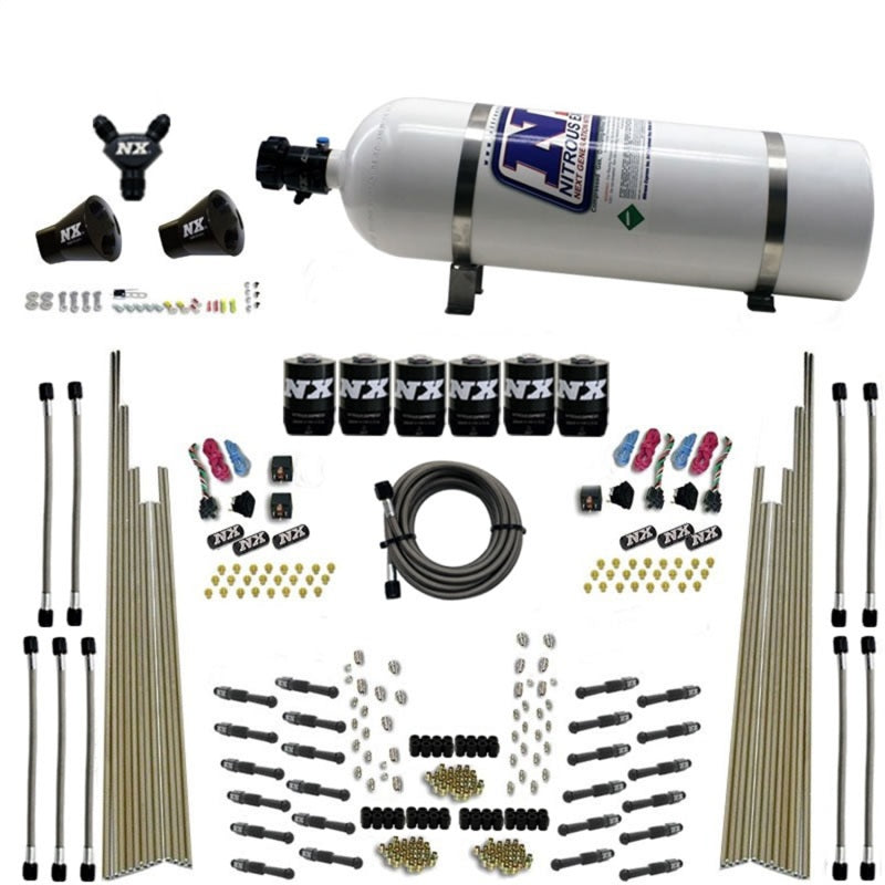 Nitrous Express 8 Cyl Dry Direct Port Three Stage 6 Solenoids Nitrous Kit (200-600HP) w/15lb Bottle - My Store