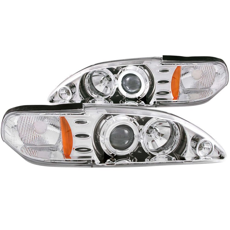 ANZO 1994-1998 Ford Mustang Projector Headlights w/ Halo Chrome 1pc - Mammoth Racing -