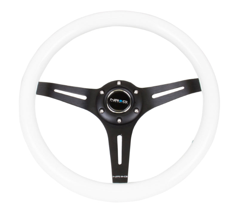 NRG Classic Wood Grain Steering Wheel (350mm) White Paint Grip w/Black 3-Spoke Center - My Store